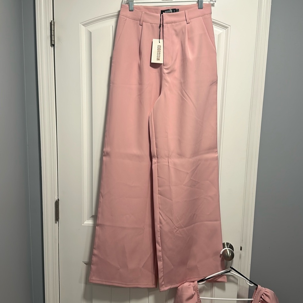 Misguided Crop Top Oversized pant pink suit set Size 6 US